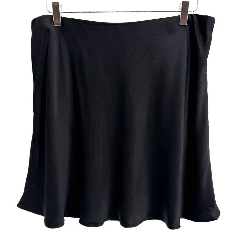 Anthropologie Tilda Mini Slip Skirt Satin Size XL Black Chic Quiet Luxury